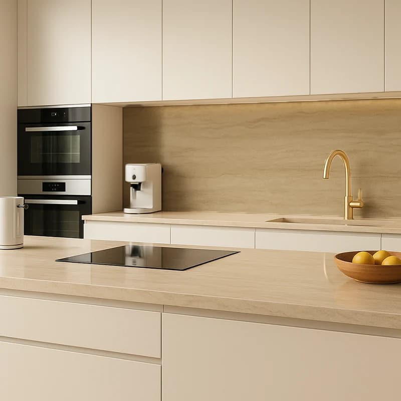 Light Filled Polished Vein Cut Travertine Slabs 3