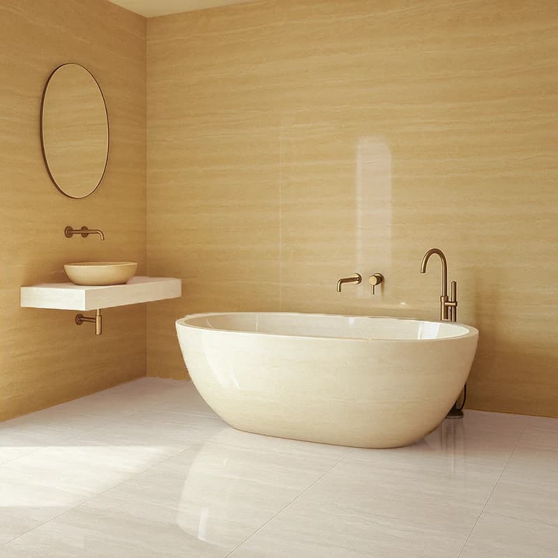 Light Filled Polished Vein Cut Travertine Slabs 4