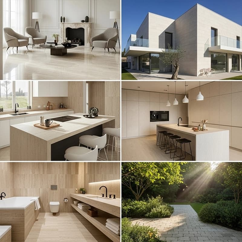 Travertine slab facade on a modern building