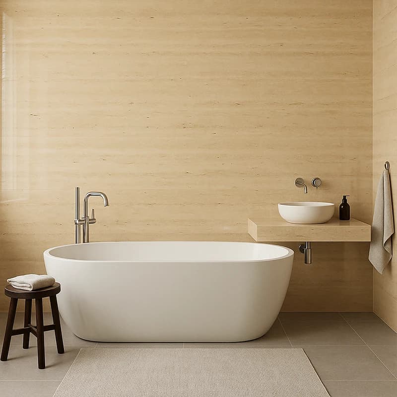 Light Unfilled Polished Vein Cut Travertine Slabs 4